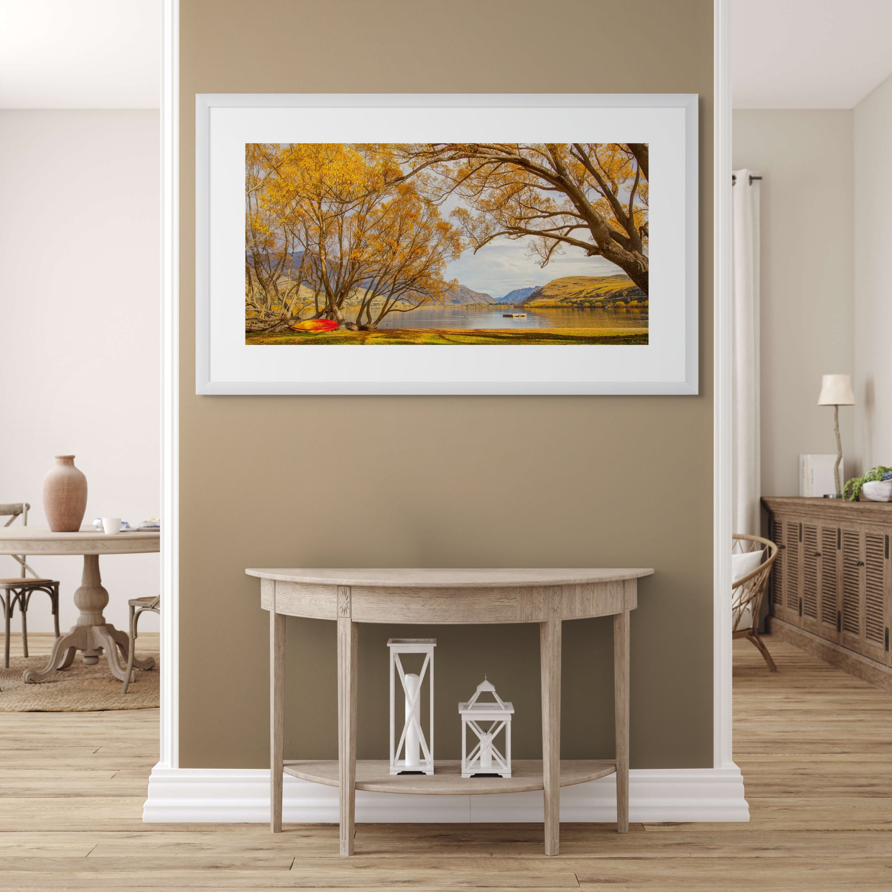 picturesque autumn art, golden lake canvas, nature wall decor, tranquil landscape print, premium autumn print, home styling Australia, seasonal wall art, calm nature scenes, landscape photography prints, quality canvas art, Australian decor.