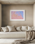 blue and pink abstract landscape artwork