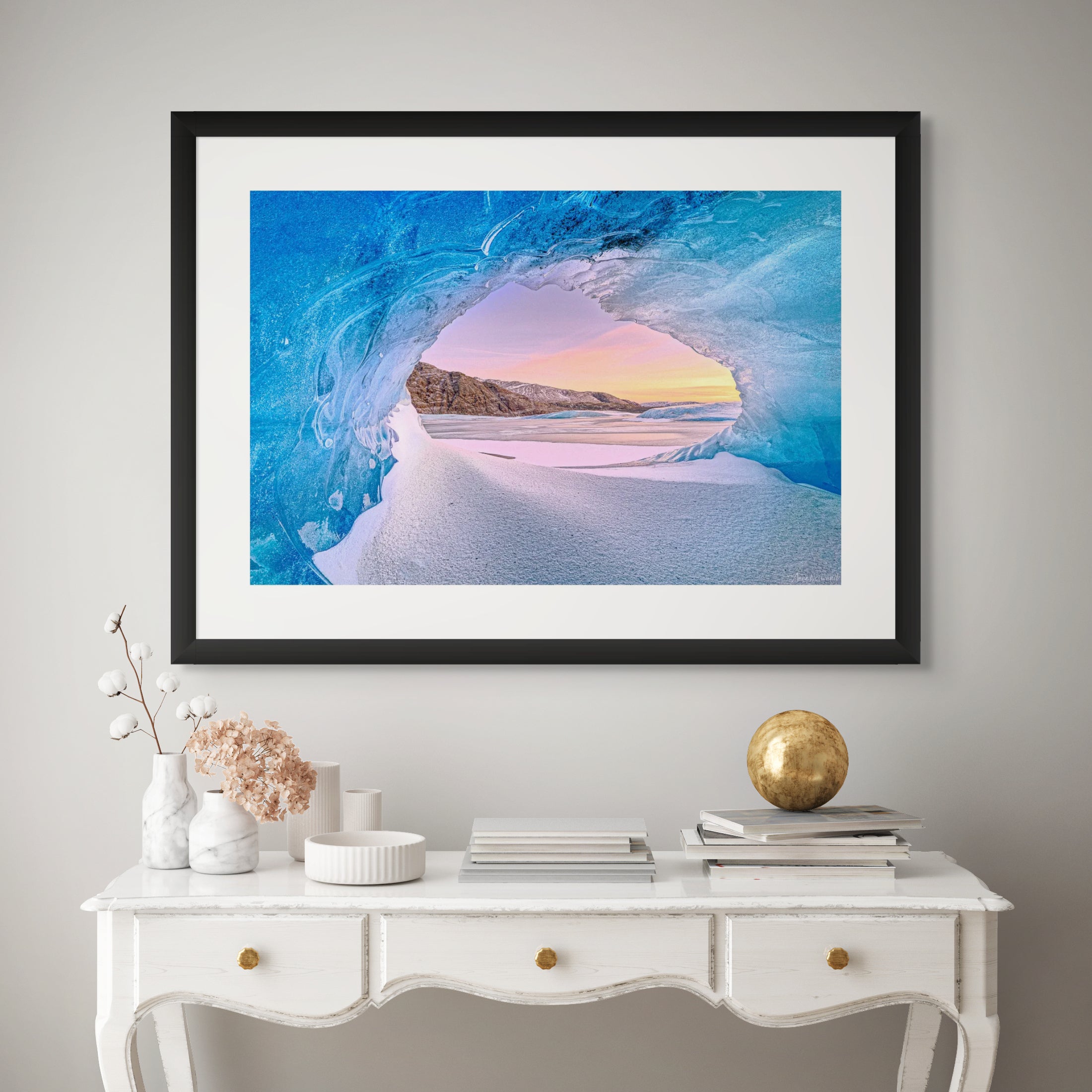 Serene Arctic landscape in winter. Framed Black