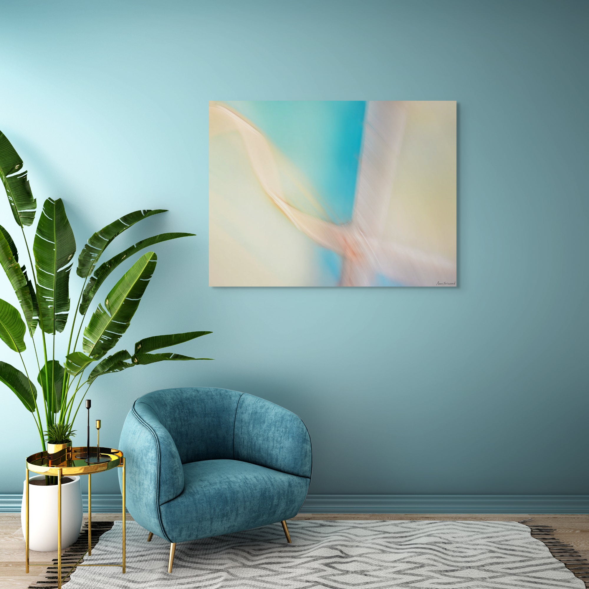 Artistic blur of light and color forming a looping ribbon composition