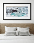 Dramatic glacial waterfall with icy blue water