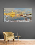 Fine art landscape with arctic mountains and winter sunlight