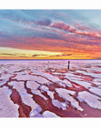 Salt-encrusted lakebed glowing at sunset in the Australian Mallee region