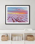 Fine art photo of salt lake with pink and purple clouds at dusk