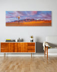 Flinders Ranges view with iconic outback windmill and desert plain