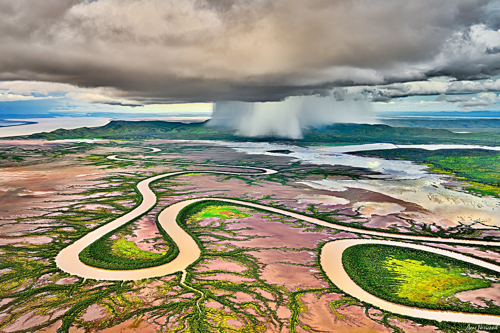 Aerial view of meandering rivers in the Kimberley, Australia