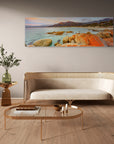 sunset seascape with orange rock textures