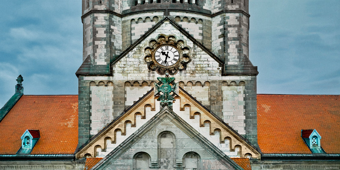 Historic clocktower with Roman numerals