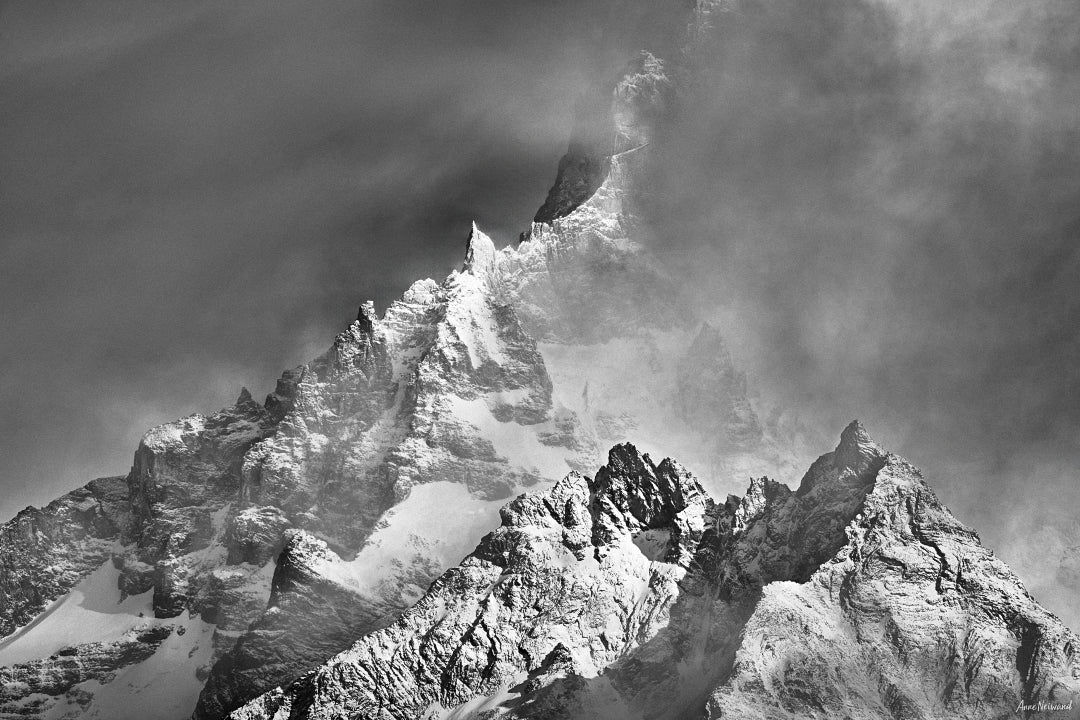Black and white mountain photograph Patagonia