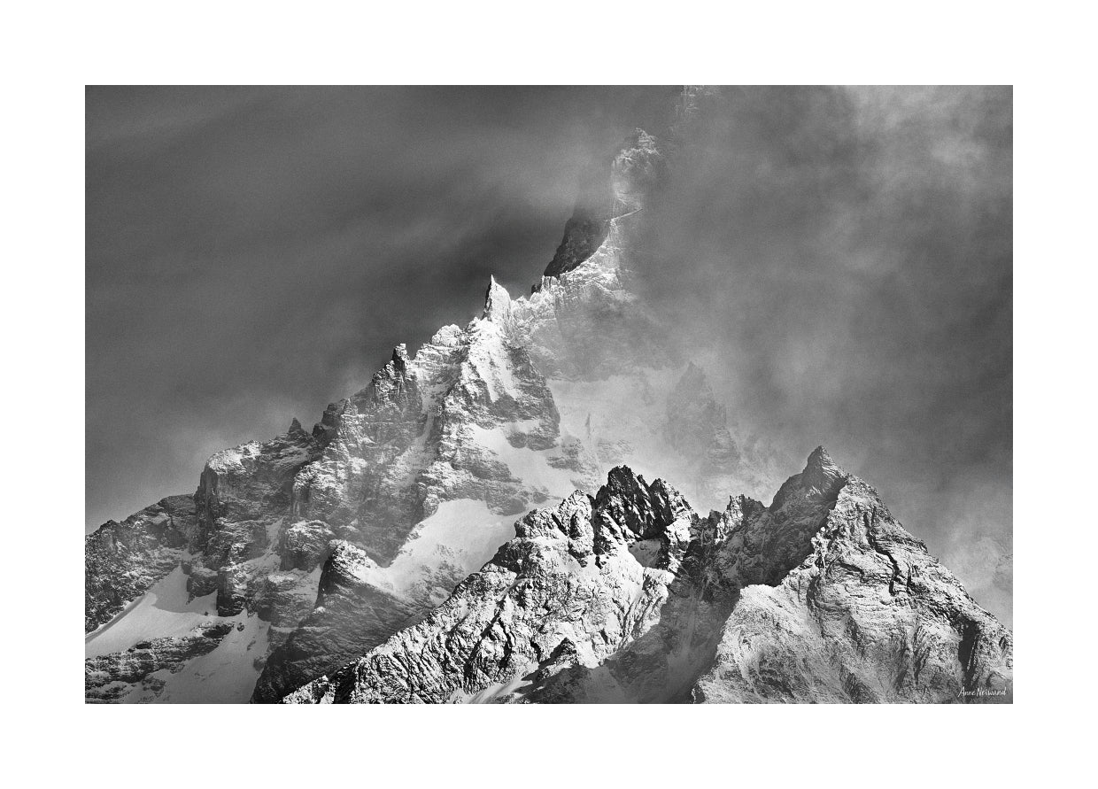 Mist and peaks monochrome landscape