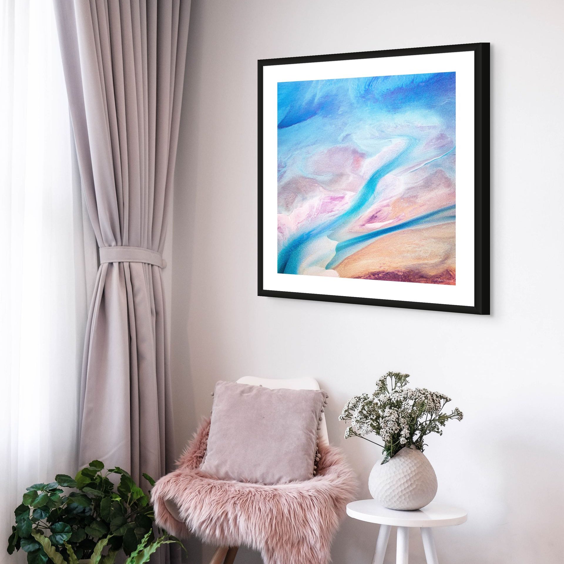 lavender and turquoise abstract aerial print