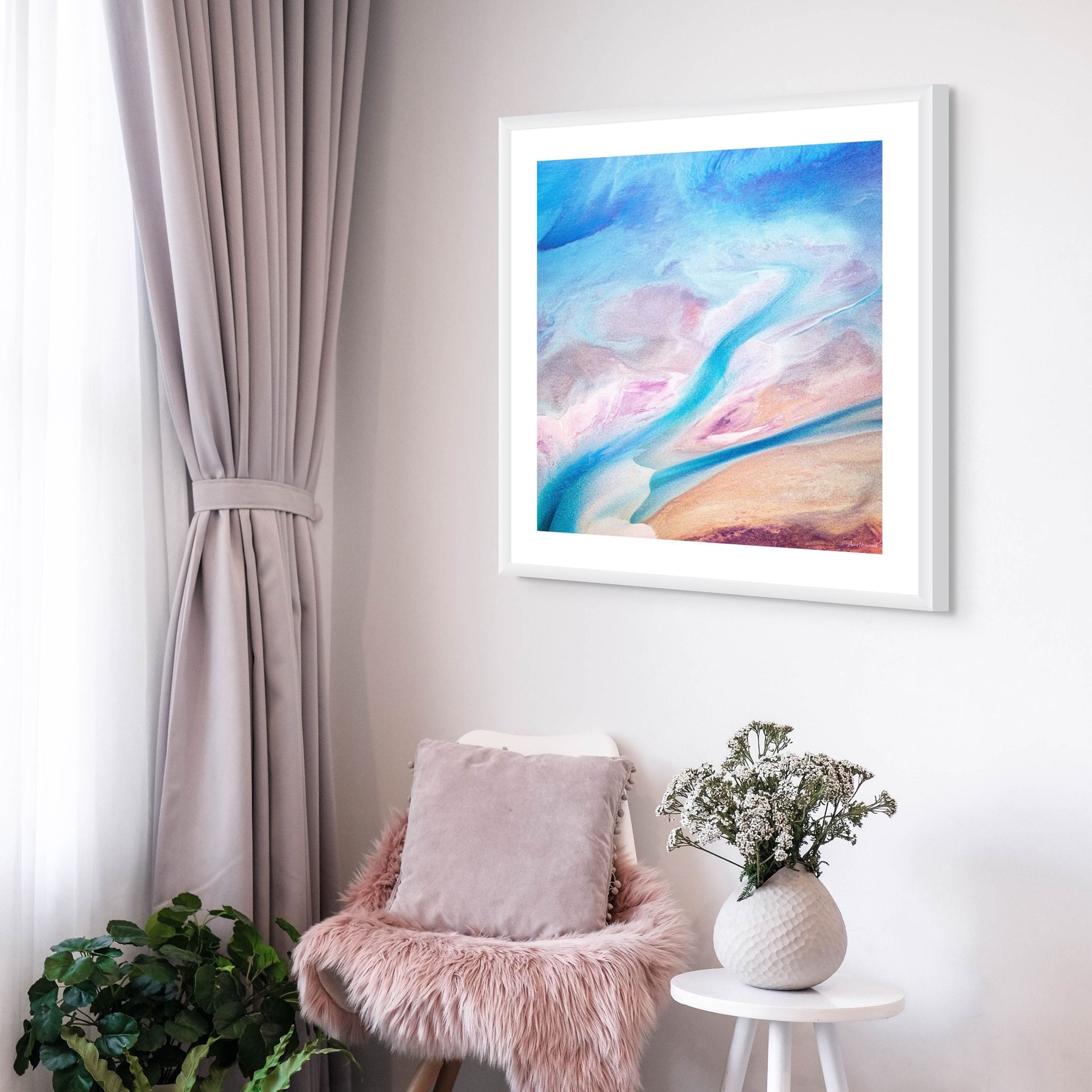 pastel toned aerial art from above