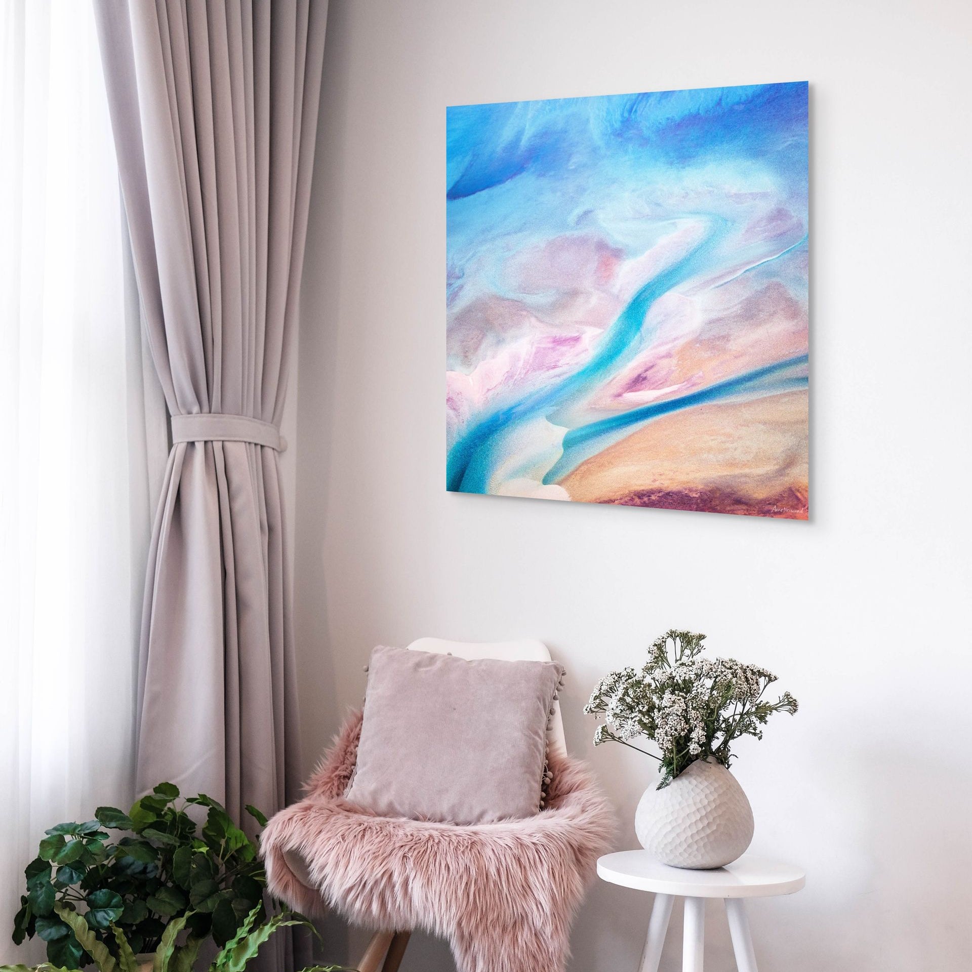 dreamlike aerial landscape with flowing colour