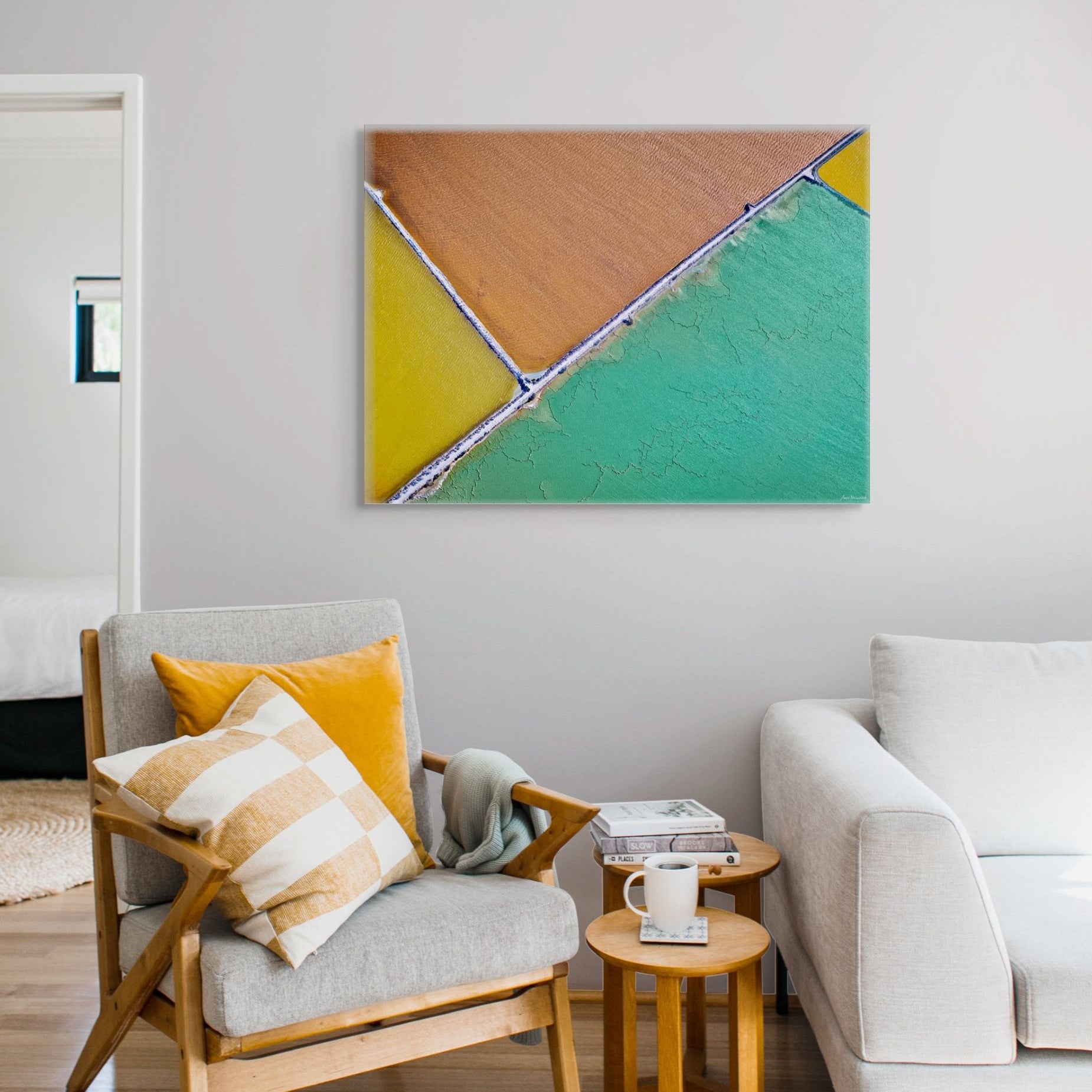 colourful salt ponds aerial art