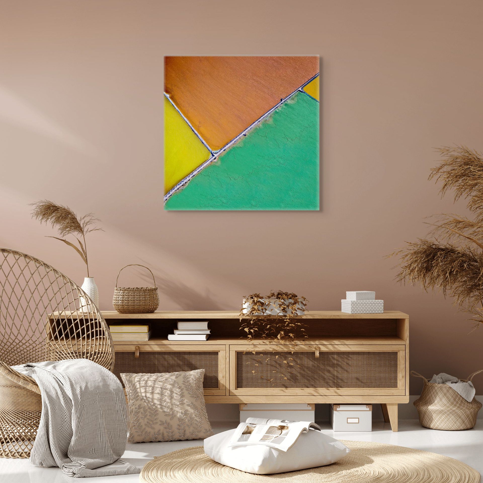 colourful salt ponds aerial art