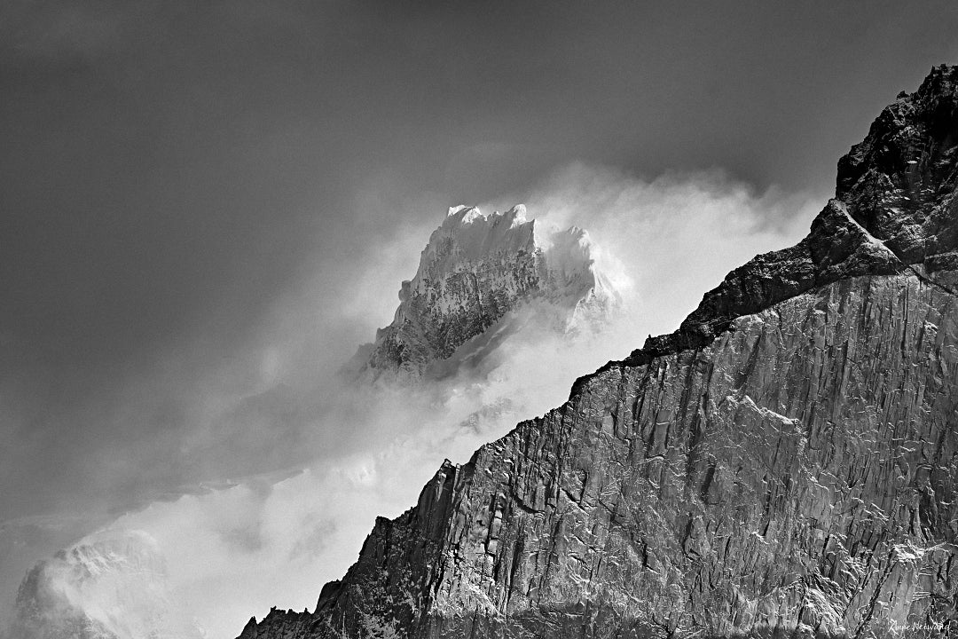 black and white mountain photograph Patagonia