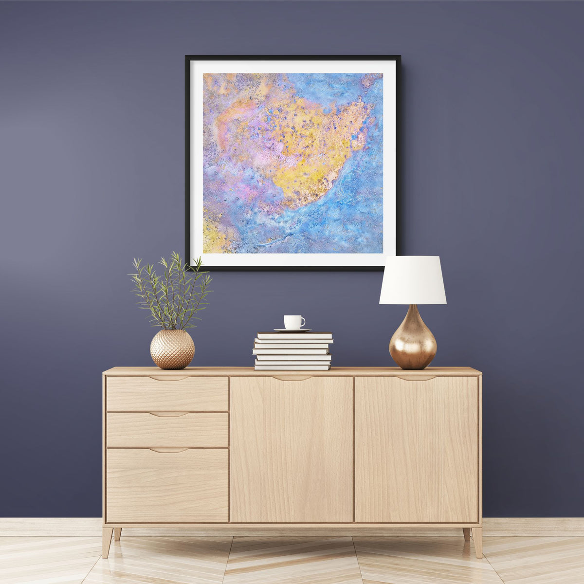 gold and blue abstract aerial landscape