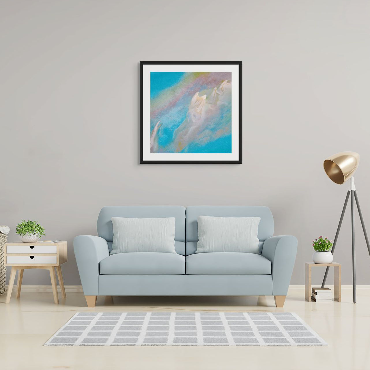 Pastel blue and cream coastal print Shark Bay