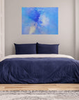 Blue abstract aerial artwork with birds seen from above