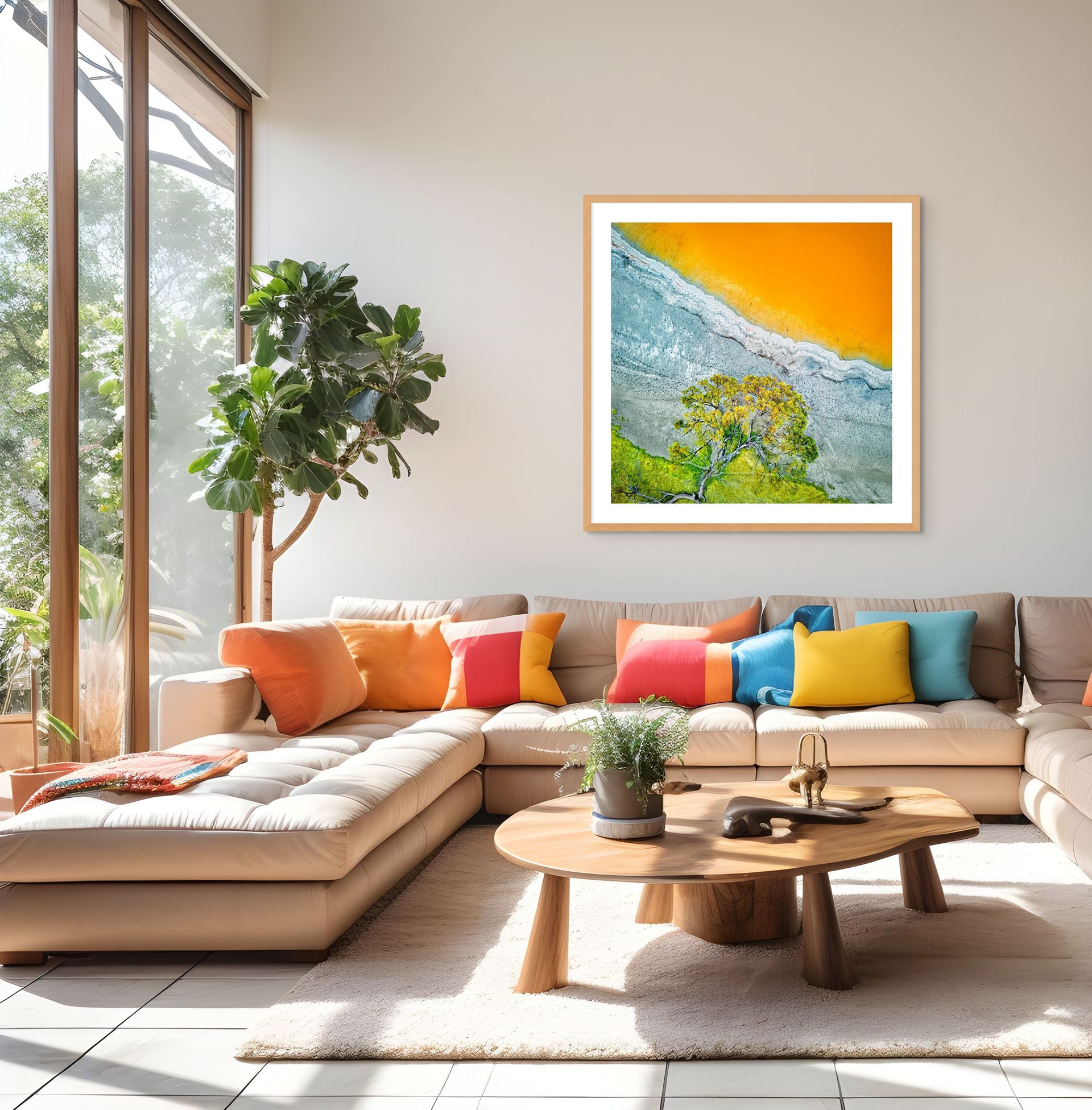 ochre and grey salt lake wall art