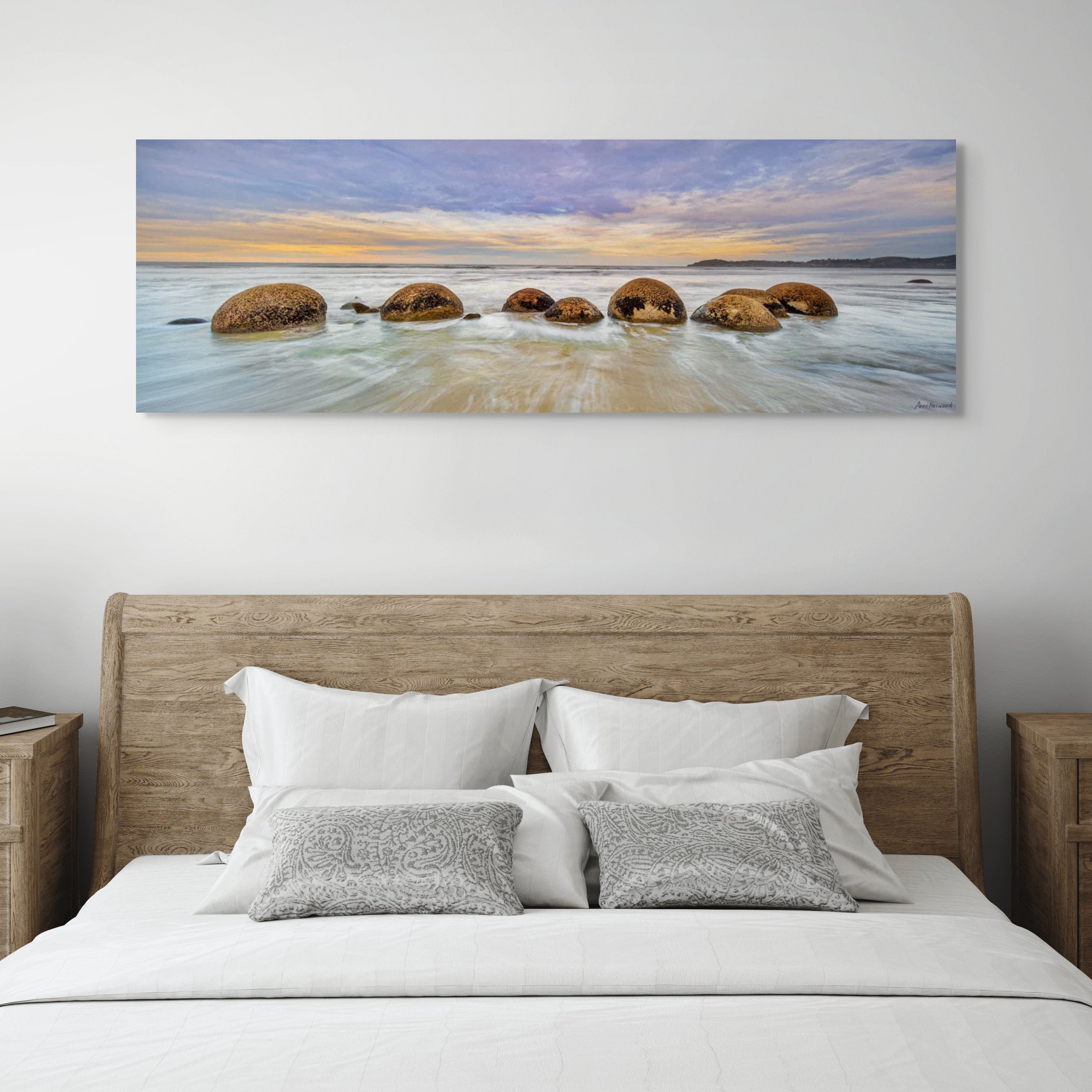 Sunset seascape with boulders