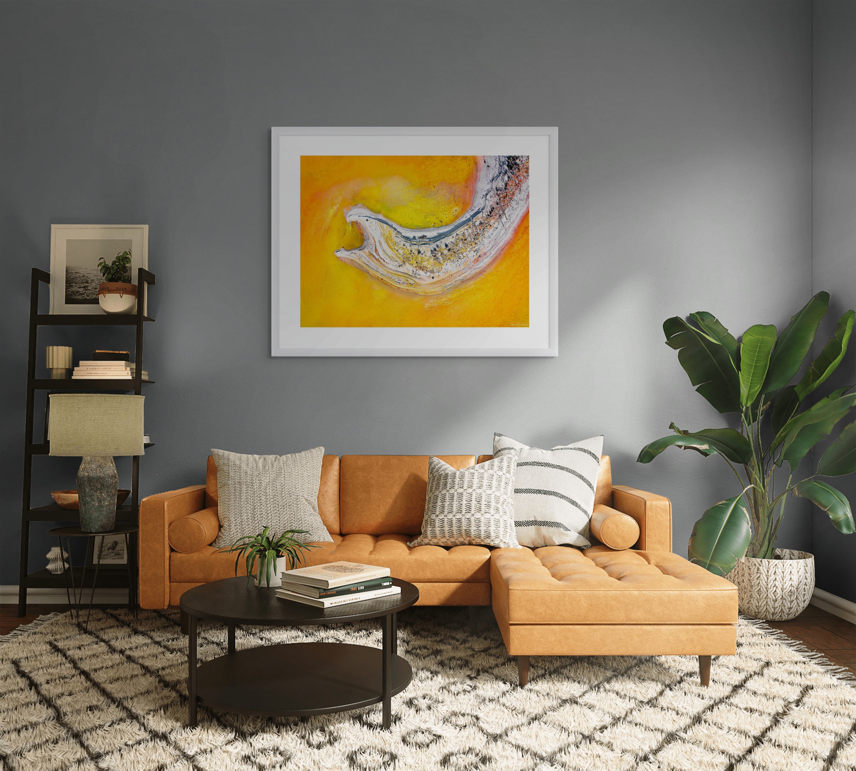 Curved white ridge in vibrant yellow terrain