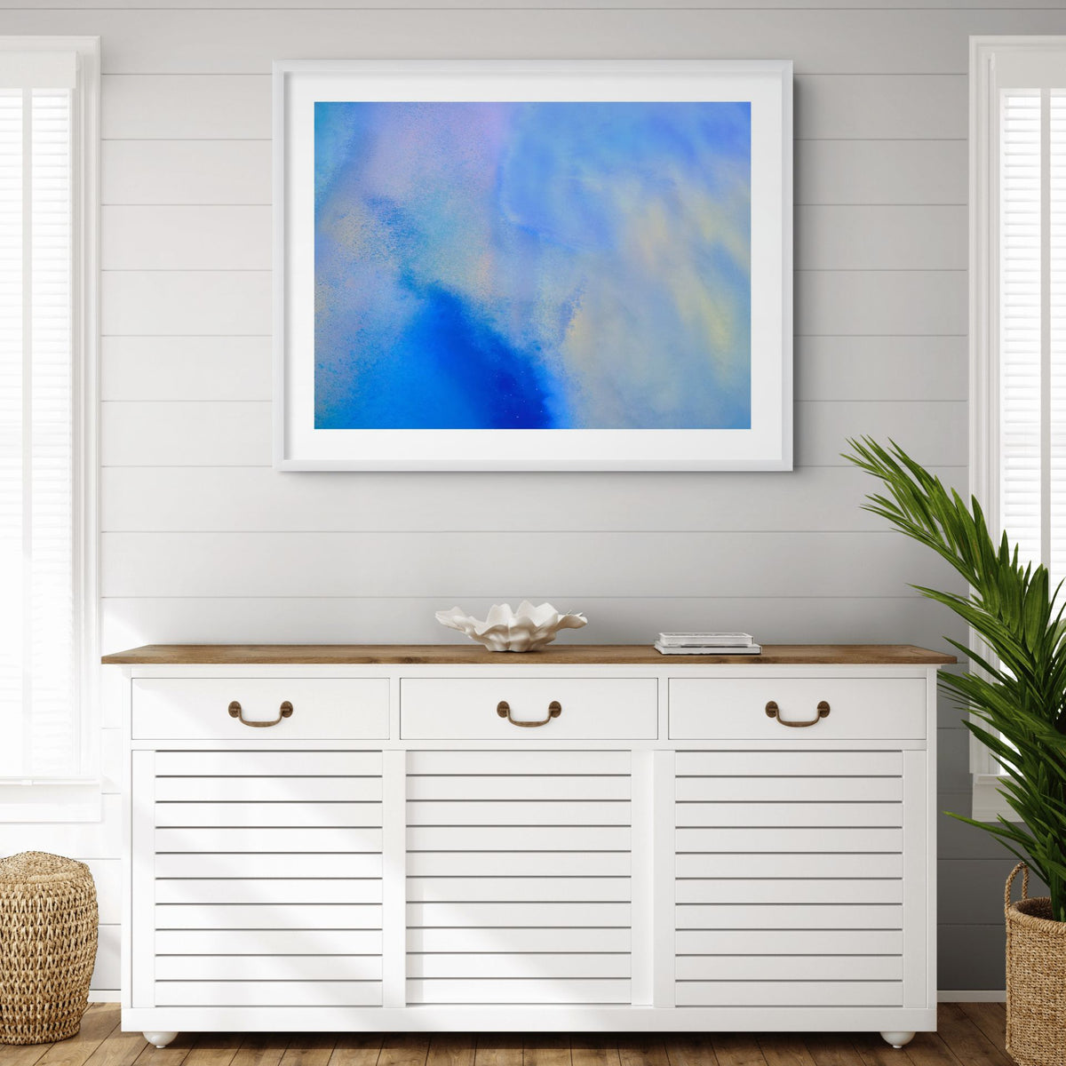 Cobalt blue and pale yellow abstract aerial photography