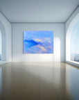 Blue and lavender aerial landscape titled Indigo Bloom