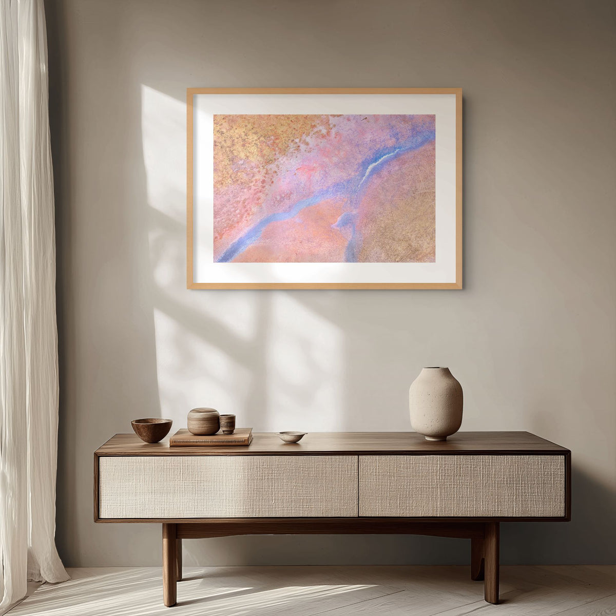 blue lavender and ochre landscape print