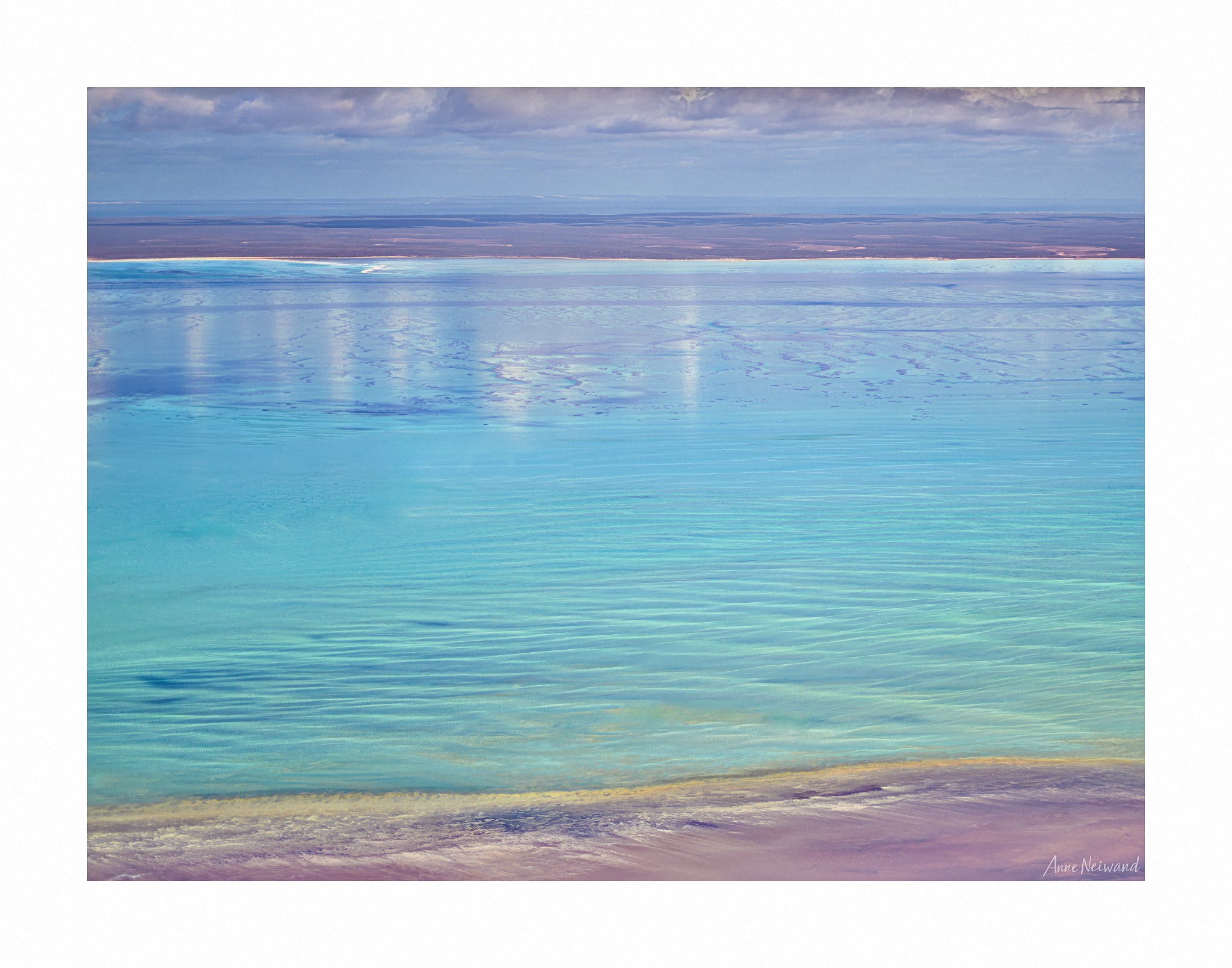Minimalist landscape of still water with natural pastel gradients