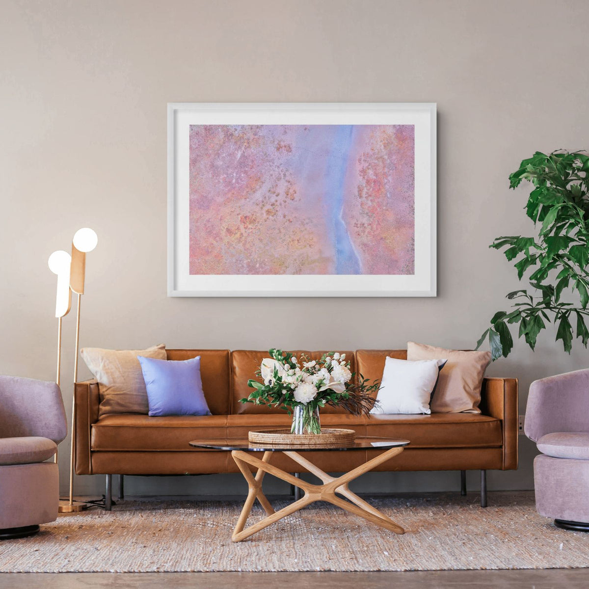 pink lavender and gold abstract wall art