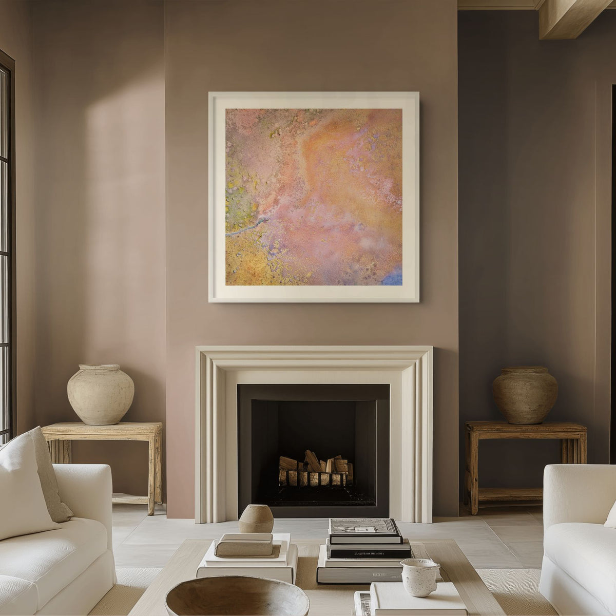 lilac pink and ochre wall art