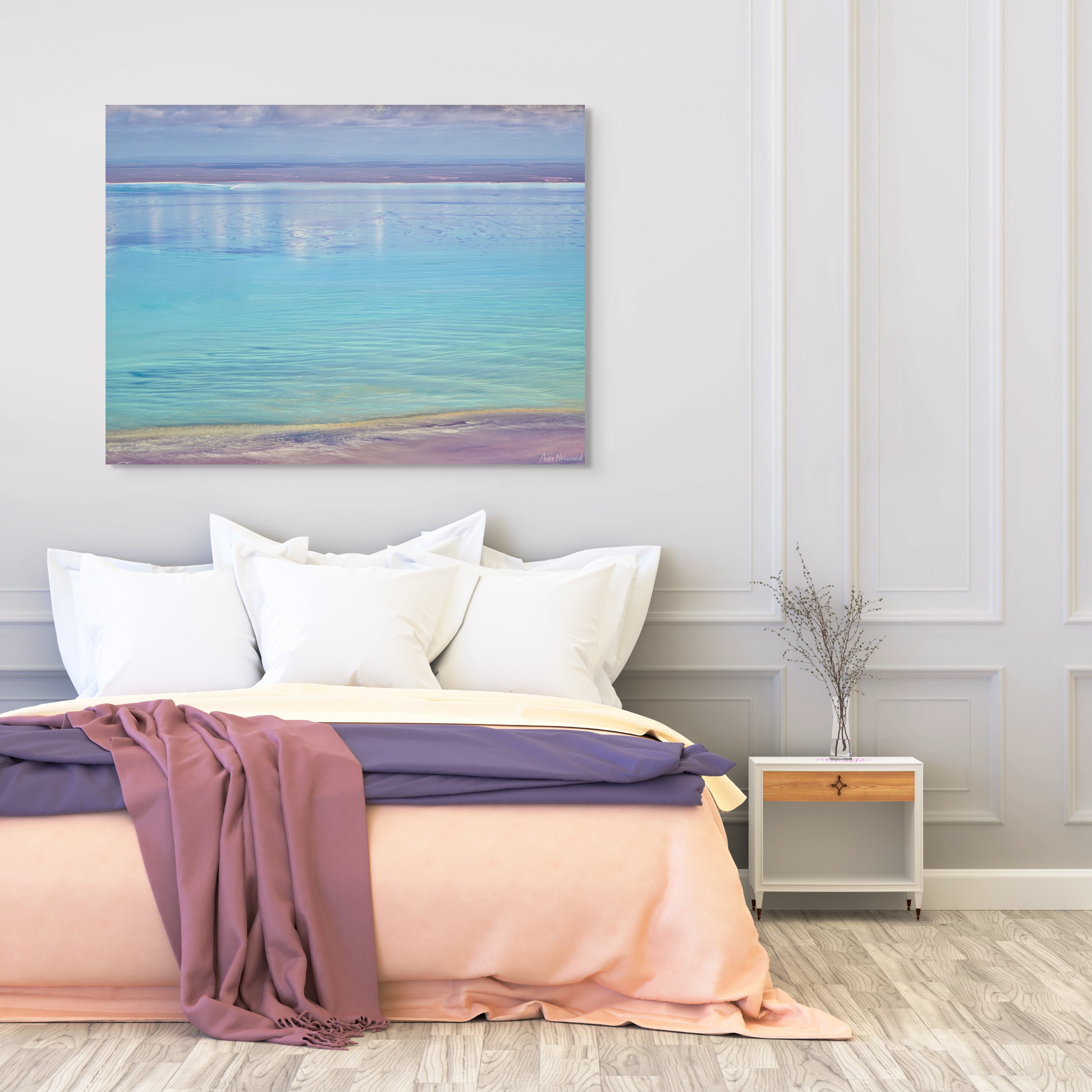 Dreamy aerial seascape with layered colors and subtle ripples