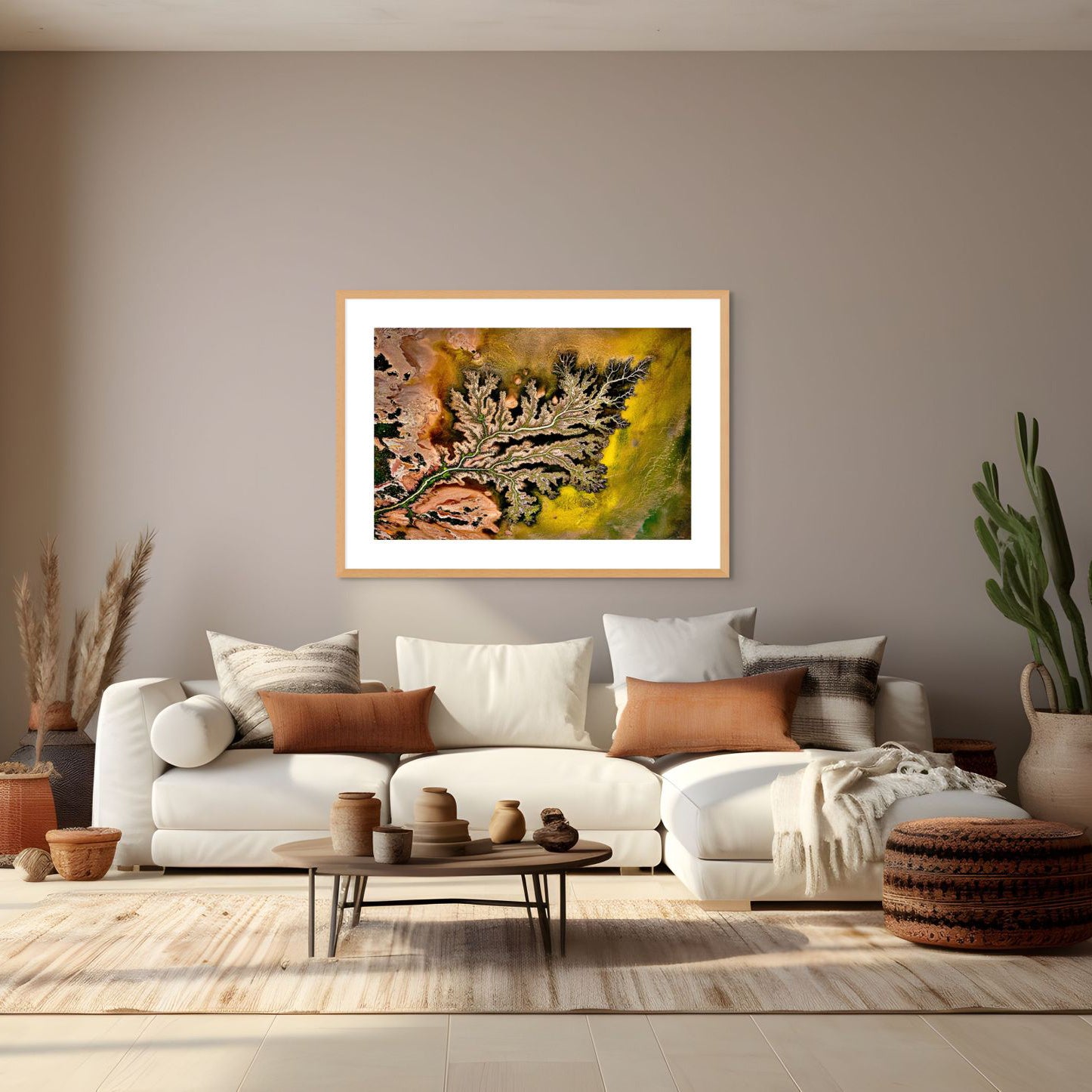 green and ochre aerial art print