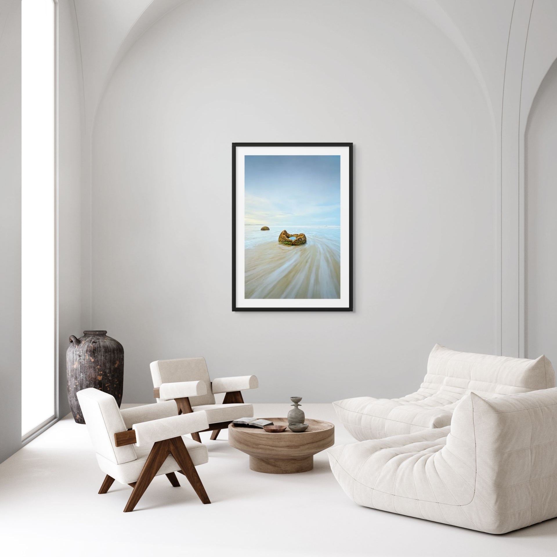 Moeraki boulder with swirling tide print