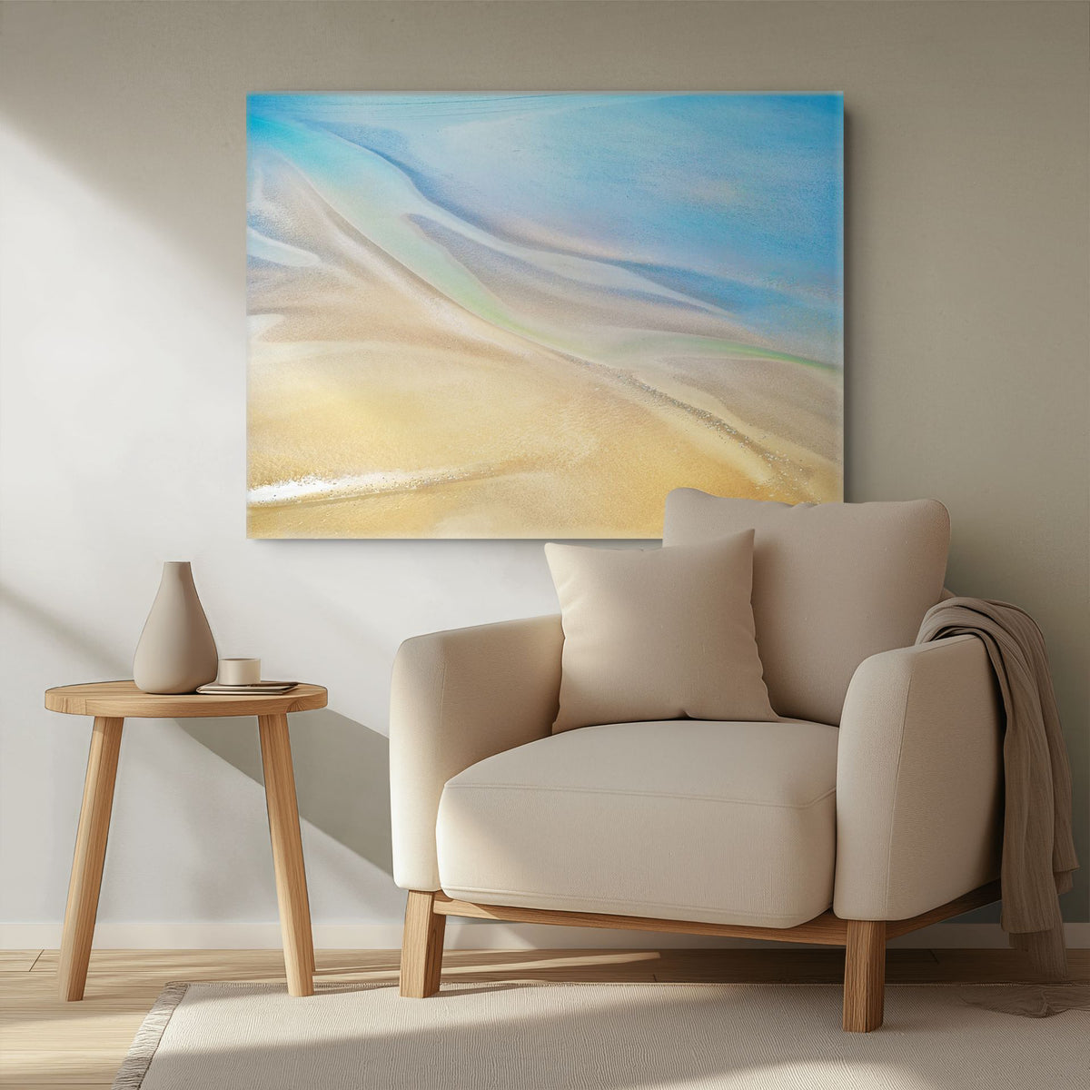pale blue and gold abstract aerial landscape