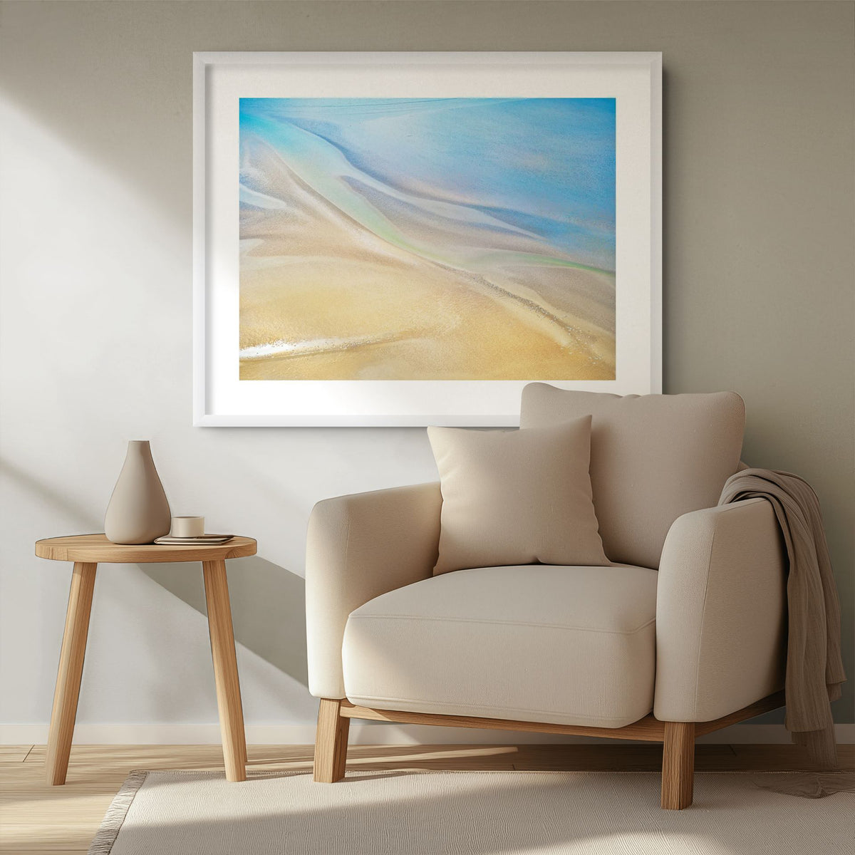 blue cream and sand abstract wall art