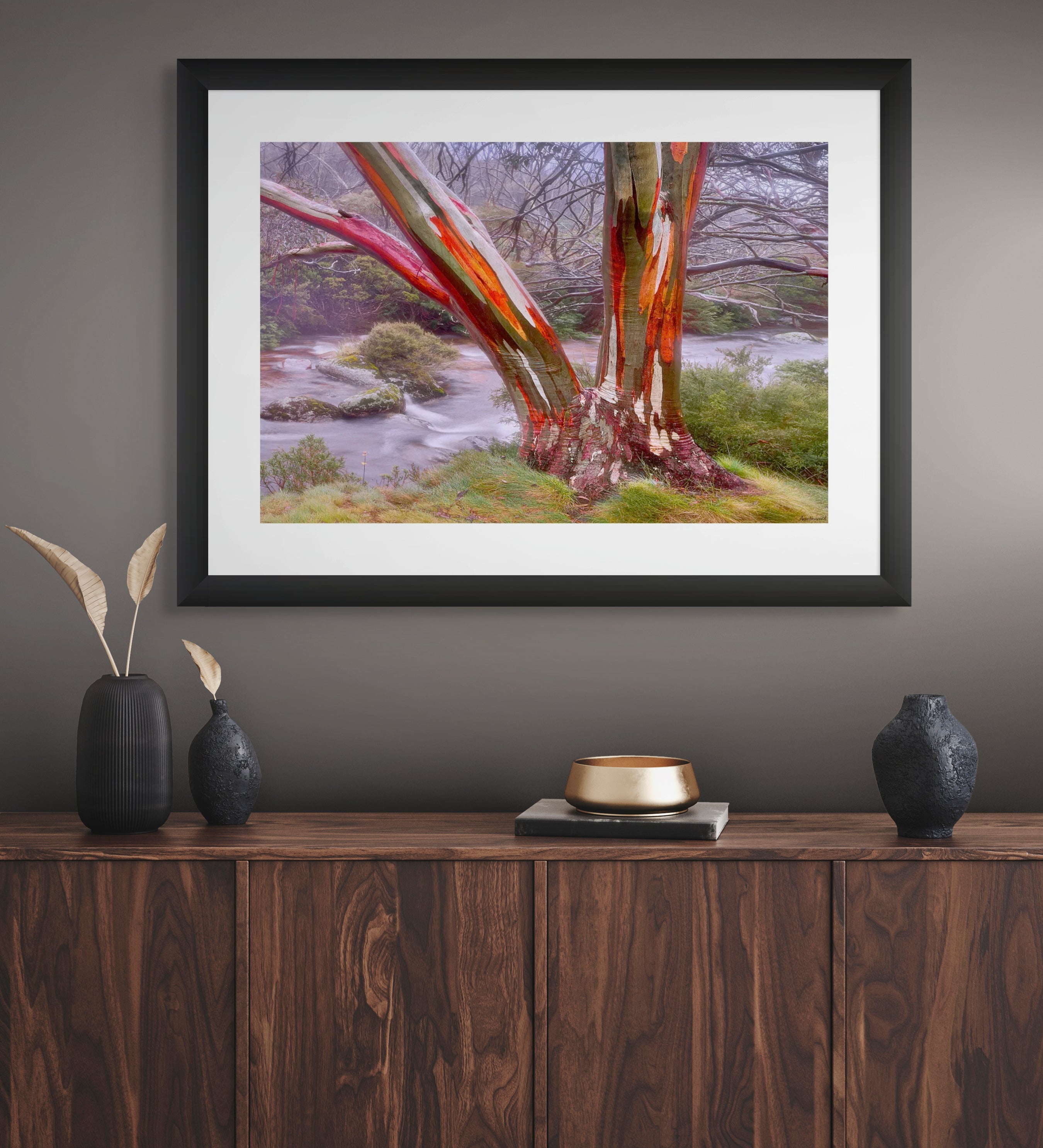 ethereal tree trunks in nature print