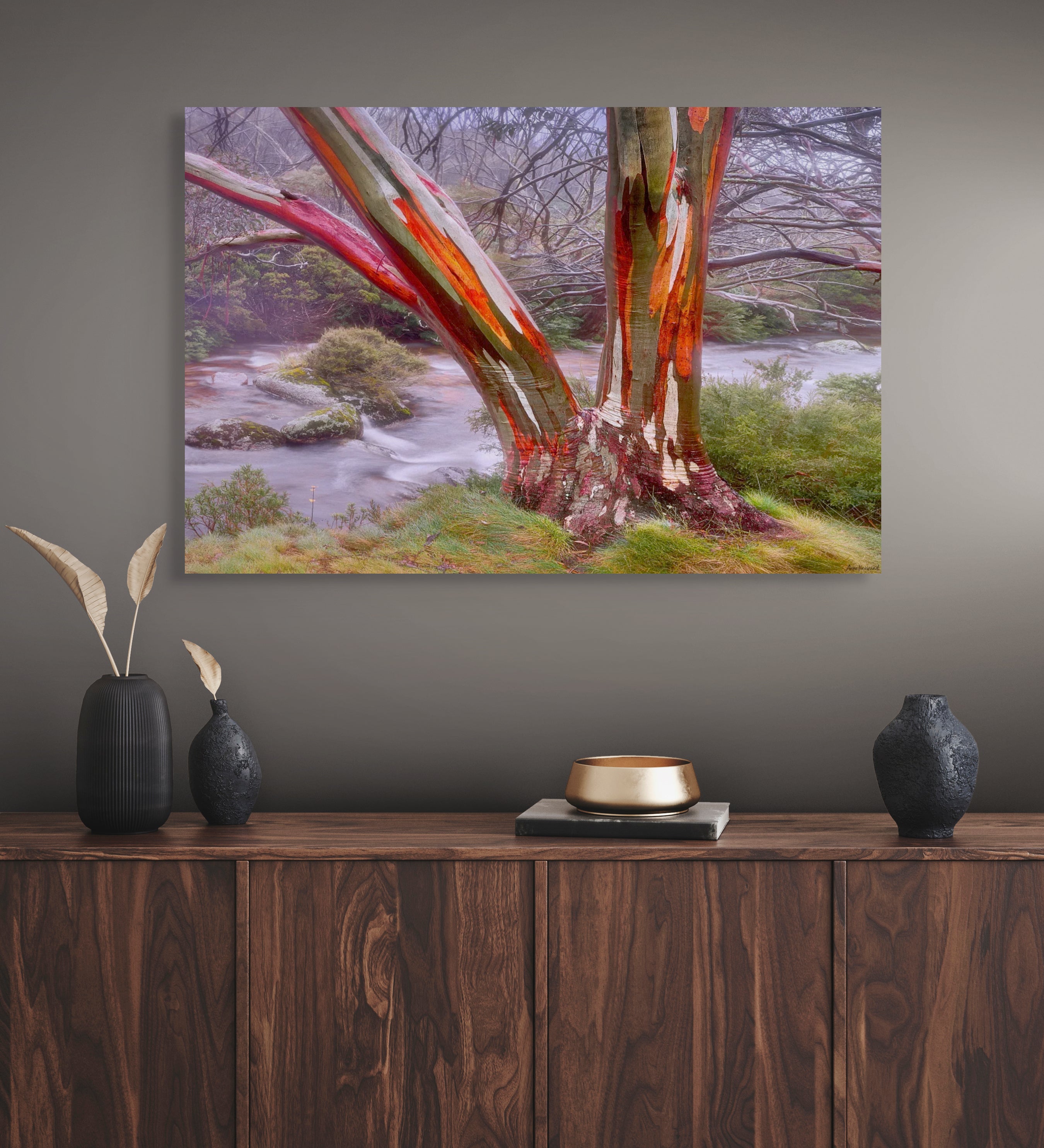 multicoloured eucalyptus bark art