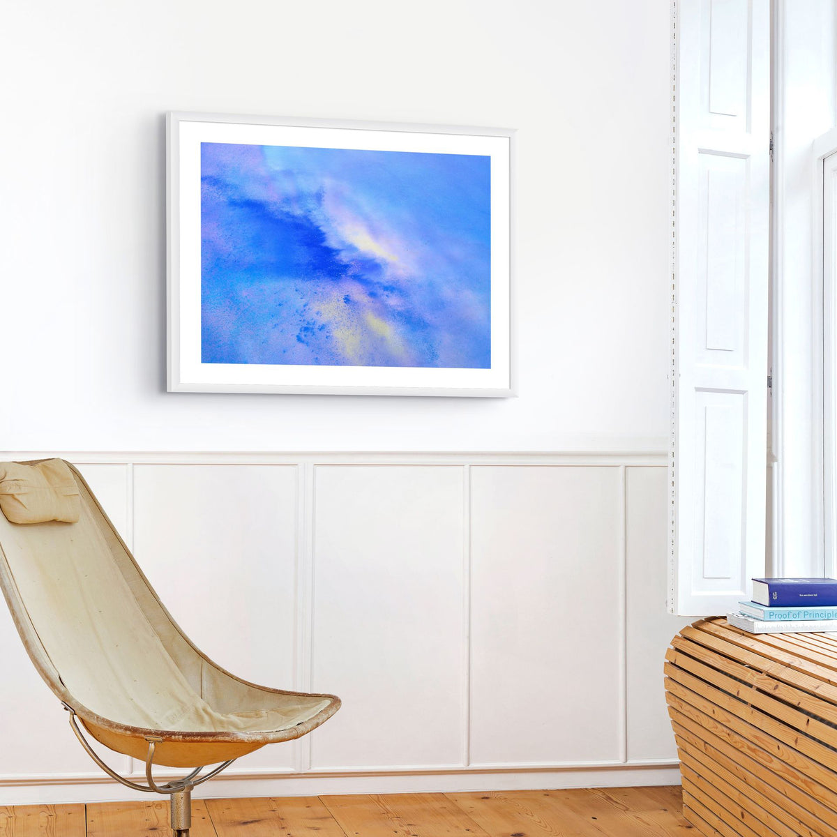 Cobalt blue abstract aerial landscape with pale yellow tones