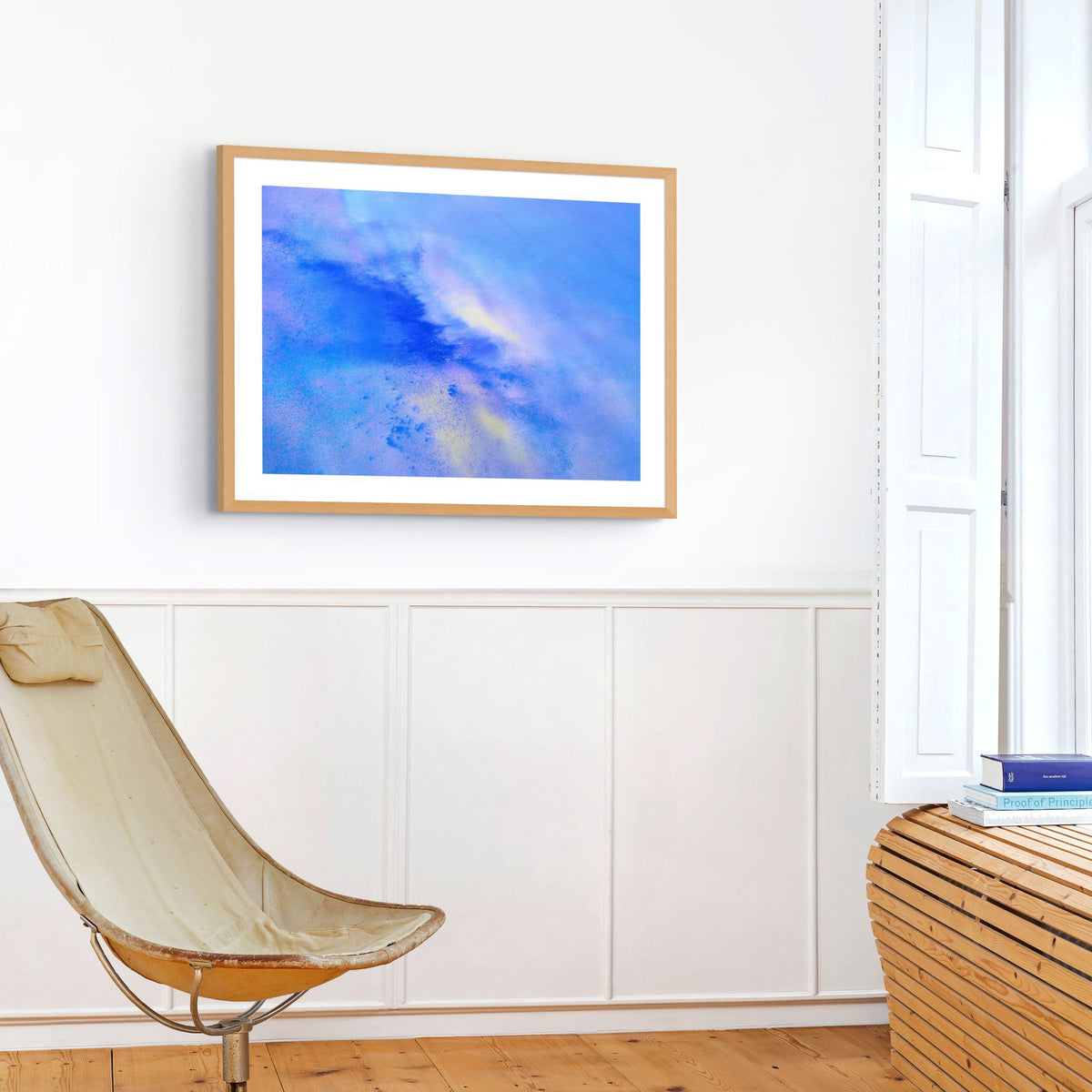 Abstract blue landscape photography with birds seen from above