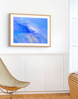 Abstract blue landscape photography with birds seen from above