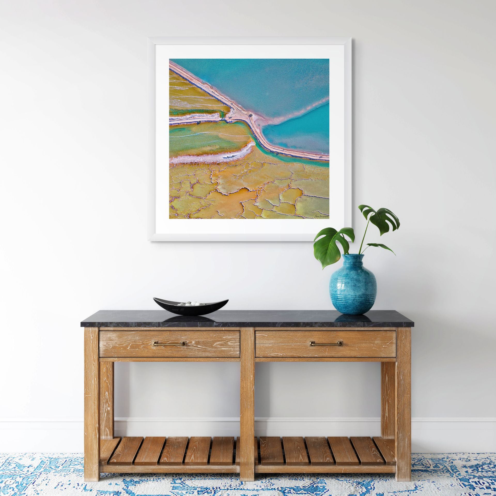 Turquoise and ochre salt lake fine art print