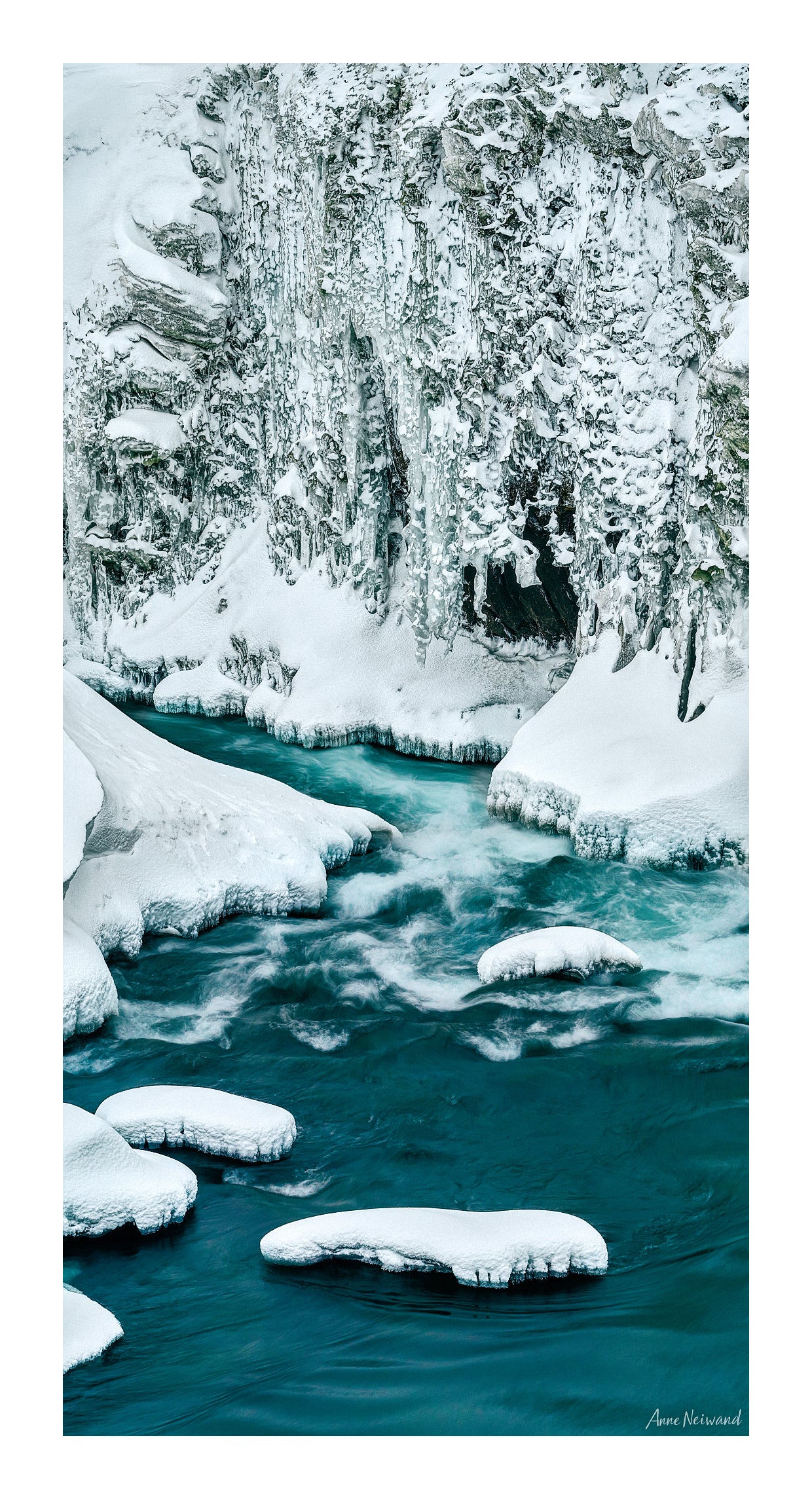 monochrome snow with vivid water