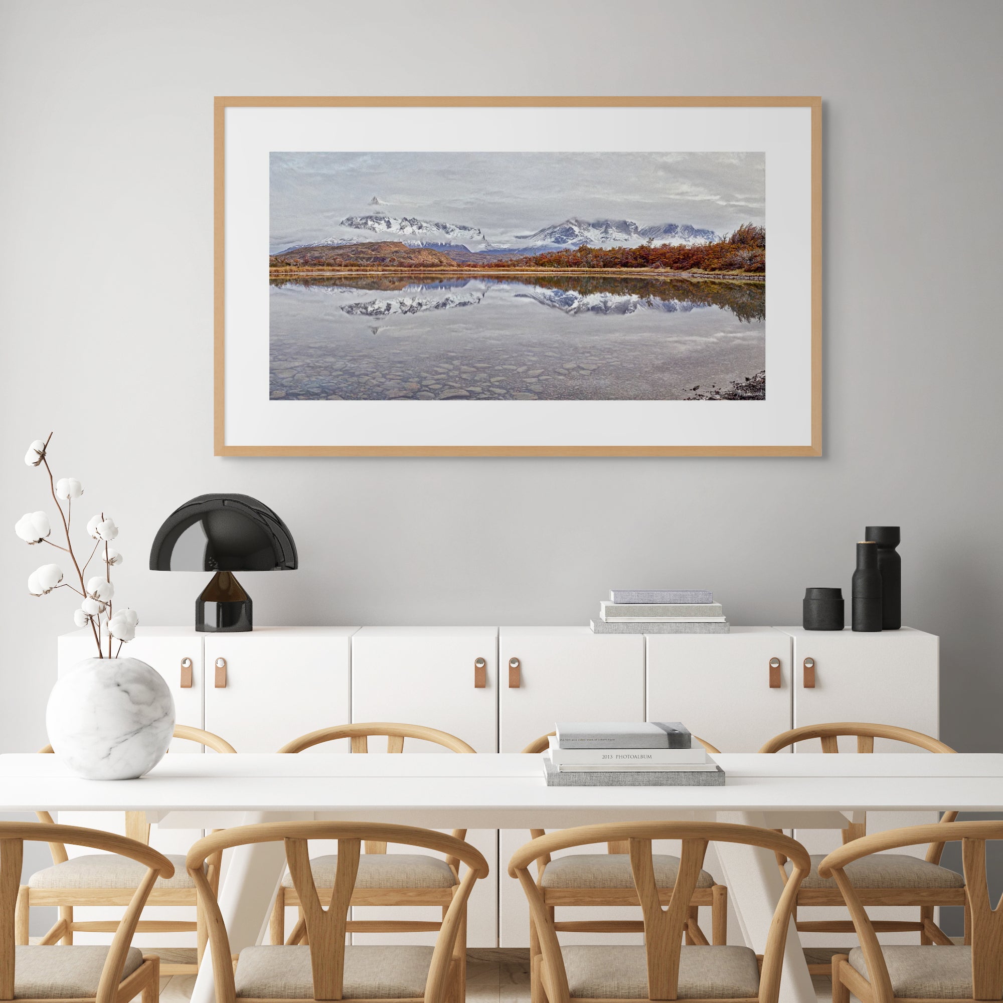 silent mountain lake in soft light