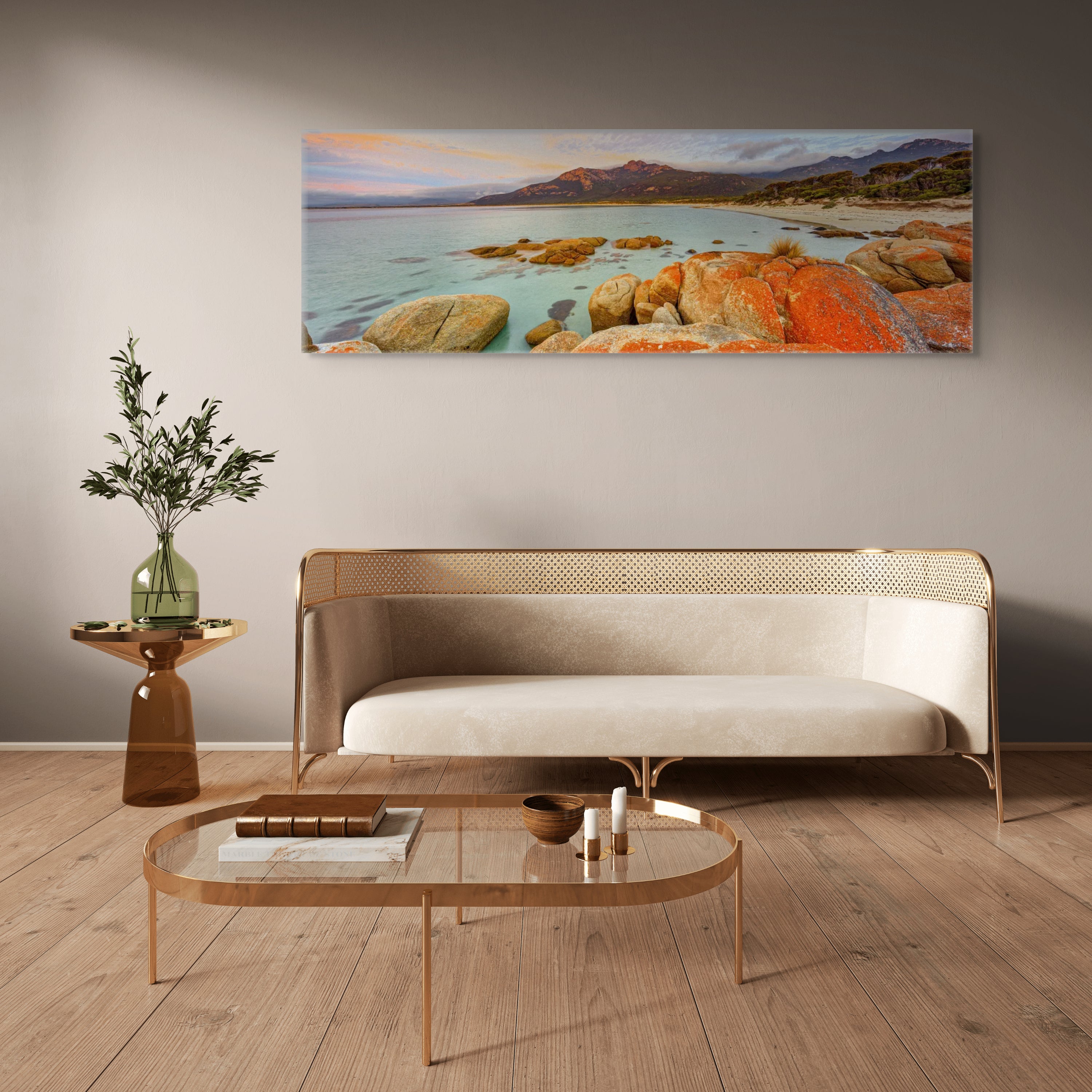 sunset seascape with orange rock textures