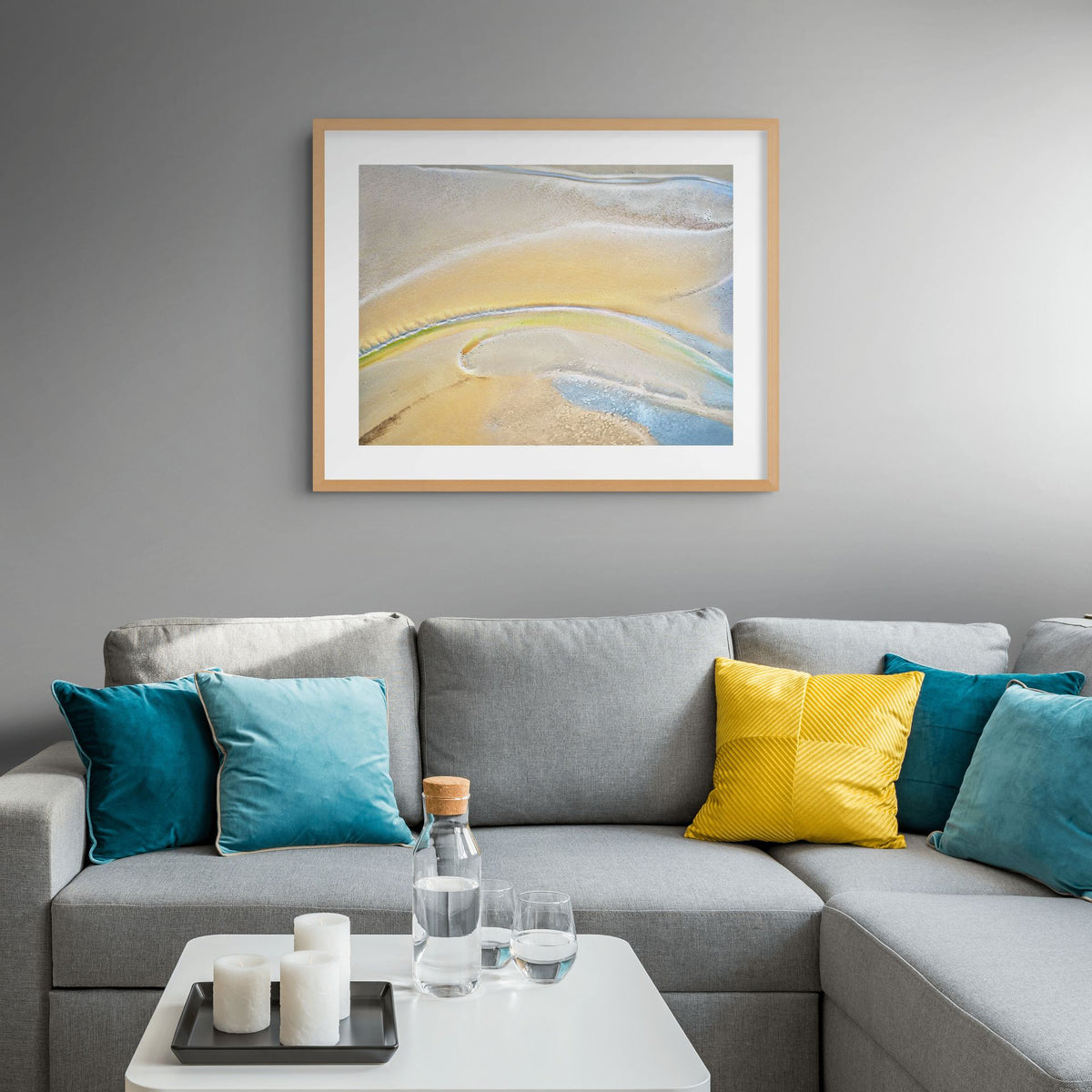 gold blue and silver aerial landscape