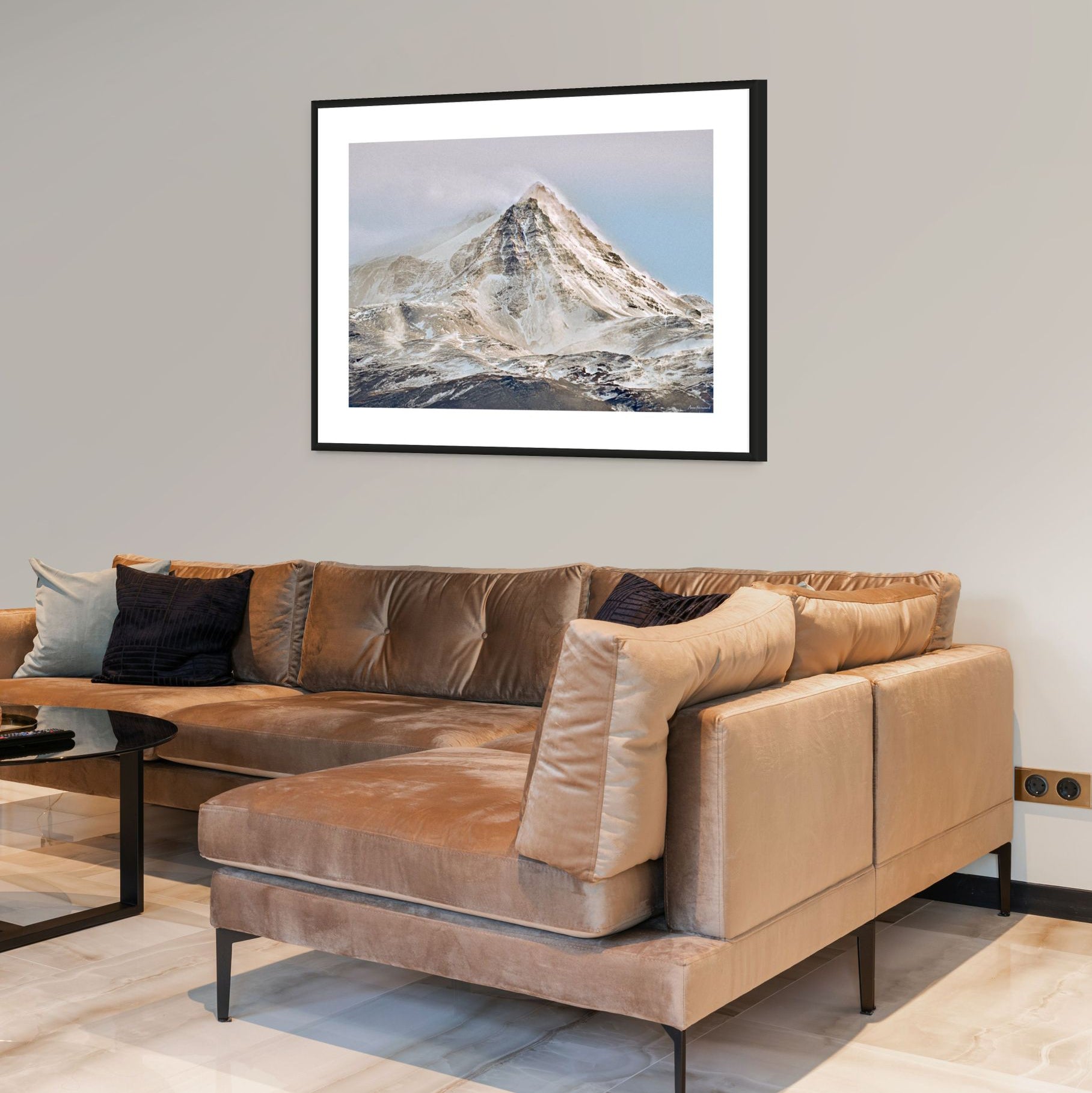 snow and mist over mountain peak