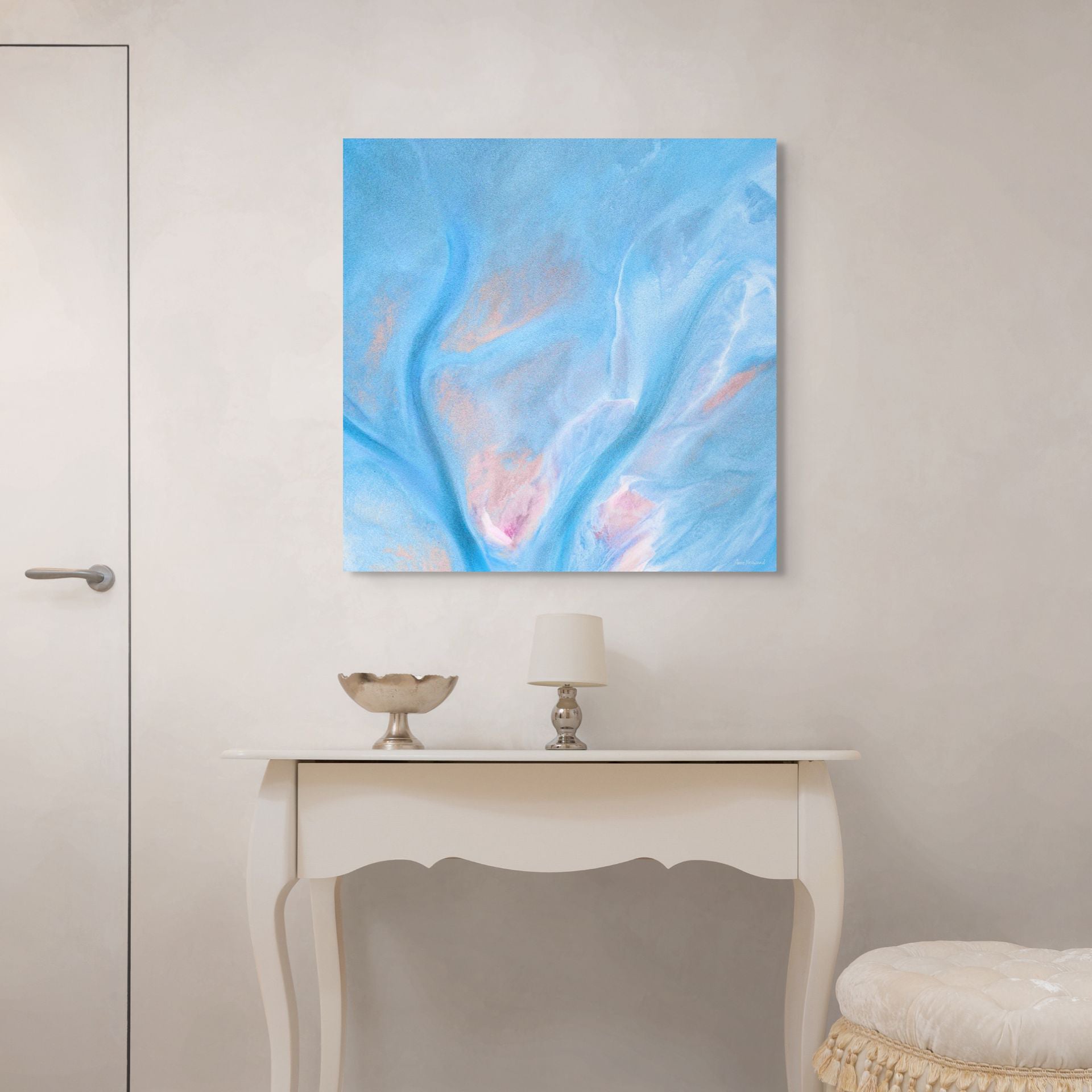 Powder blue and rose abstract print