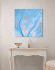 Powder blue and rose abstract print